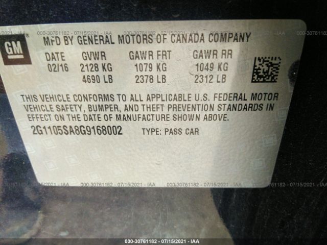 Photo 8 VIN: 2G1105SA8G9168002 - CHEVROLET IMPALA 