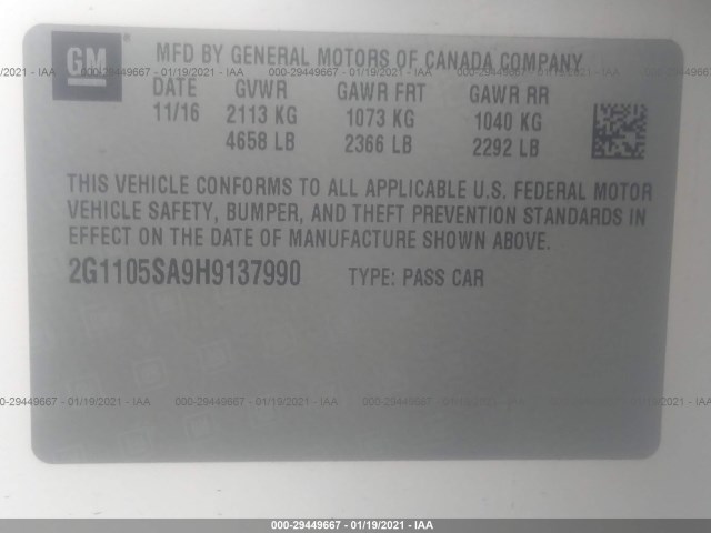 Photo 8 VIN: 2G1105SA9H9137990 - CHEVROLET IMPALA 