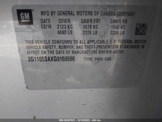 Photo 8 VIN: 2G1105SAXG9169586 - CHEVROLET IMPALA 