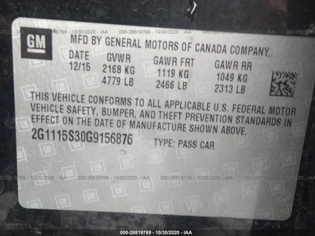 Photo 8 VIN: 2G1115S30G9156876 - CHEVROLET IMPALA 