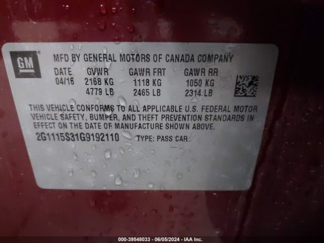 Photo 8 VIN: 2G1115S31G9192110 - CHEVROLET IMPALA 