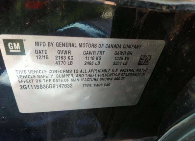 Photo 8 VIN: 2G1115S36G9147633 - CHEVROLET IMPALA 