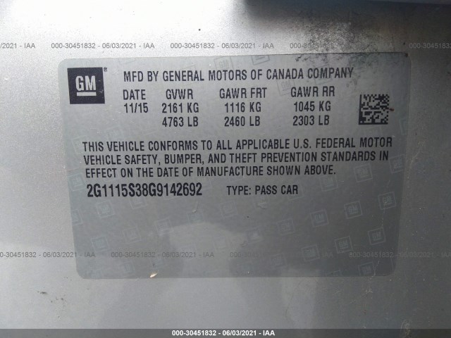 Photo 8 VIN: 2G1115S38G9142692 - CHEVROLET IMPALA 