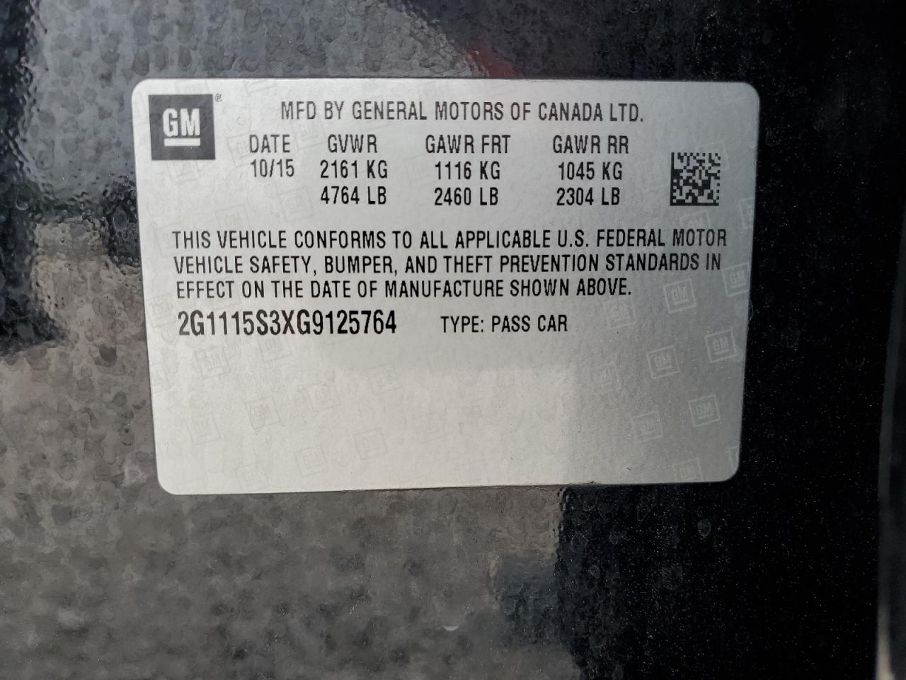 Photo 11 VIN: 2G1115S3XG9125764 - CHEVROLET IMPALA 