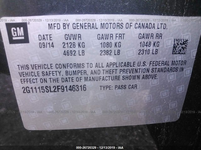 Photo 8 VIN: 2G1115SL2F9146316 - CHEVROLET IMPALA 