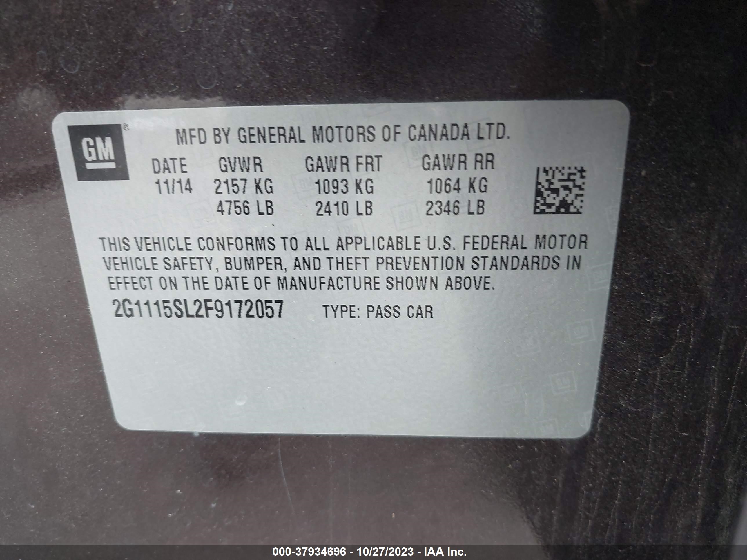 Photo 8 VIN: 2G1115SL2F9172057 - CHEVROLET IMPALA 