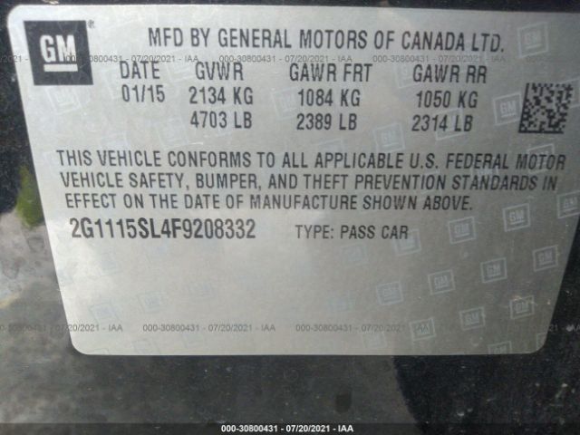 Photo 8 VIN: 2G1115SL4F9208332 - CHEVROLET IMPALA 