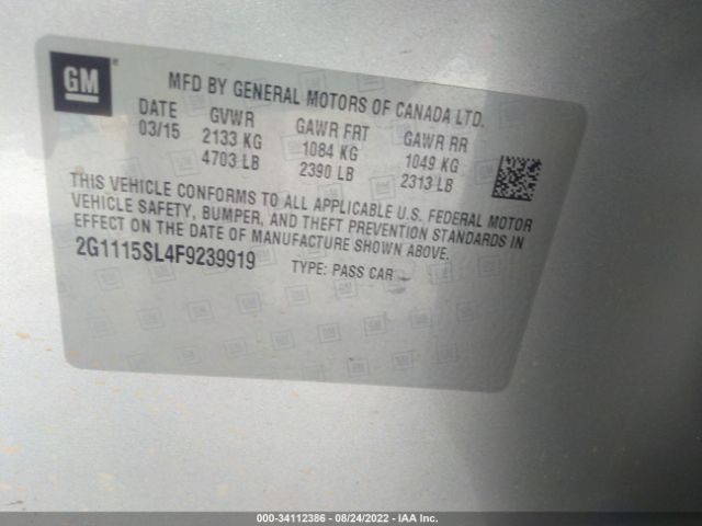 Photo 8 VIN: 2G1115SL4F9239919 - CHEVROLET IMPALA 