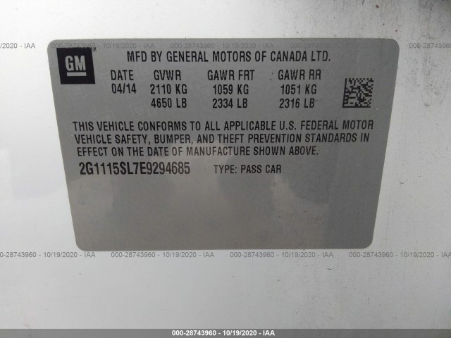 Photo 8 VIN: 2G1115SL7E9294685 - CHEVROLET IMPALA 