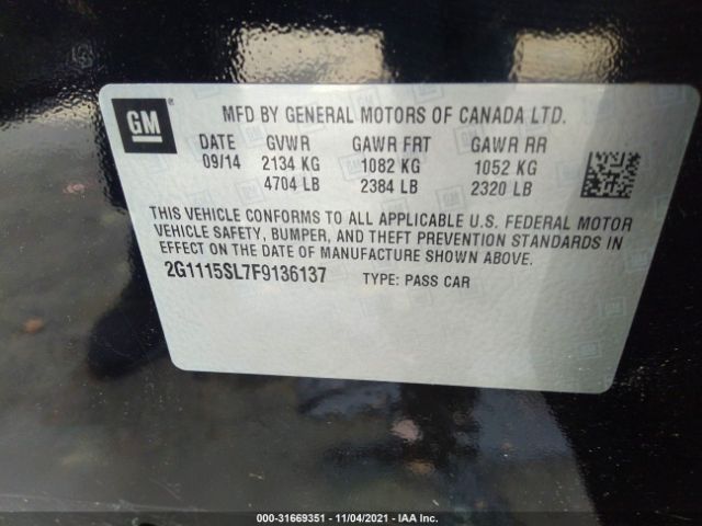 Photo 8 VIN: 2G1115SL7F9136137 - CHEVROLET IMPALA 