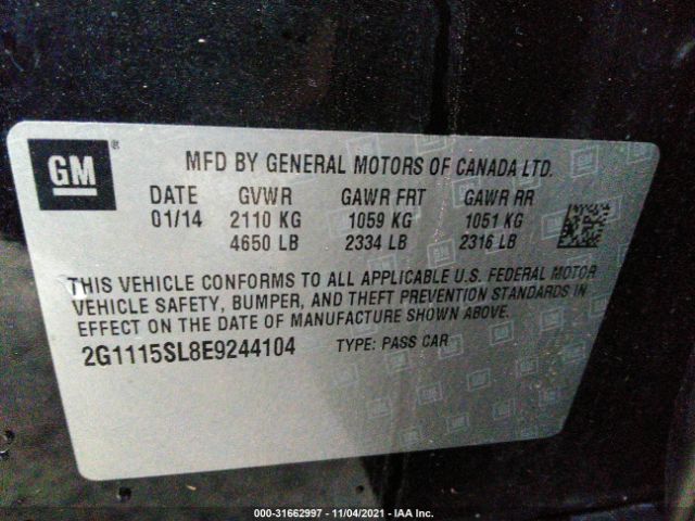 Photo 8 VIN: 2G1115SL8E9244104 - CHEVROLET IMPALA 