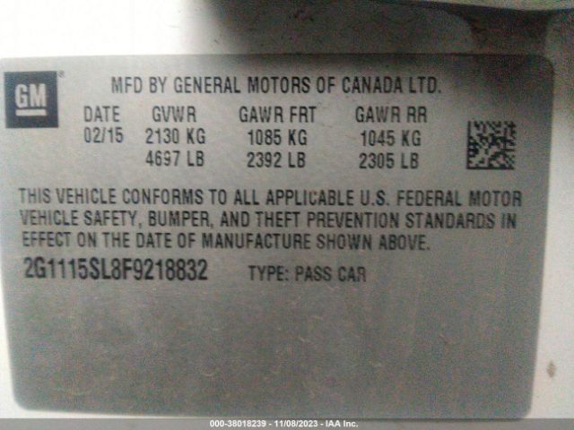 Photo 8 VIN: 2G1115SL8F9218832 - CHEVROLET IMPALA 