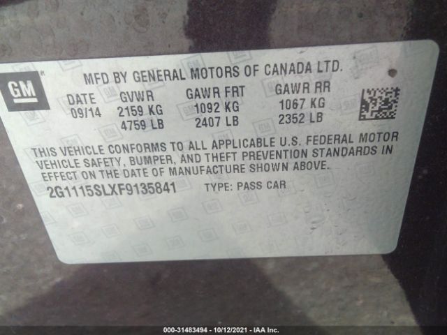 Photo 8 VIN: 2G1115SLXF9135841 - CHEVROLET IMPALA 