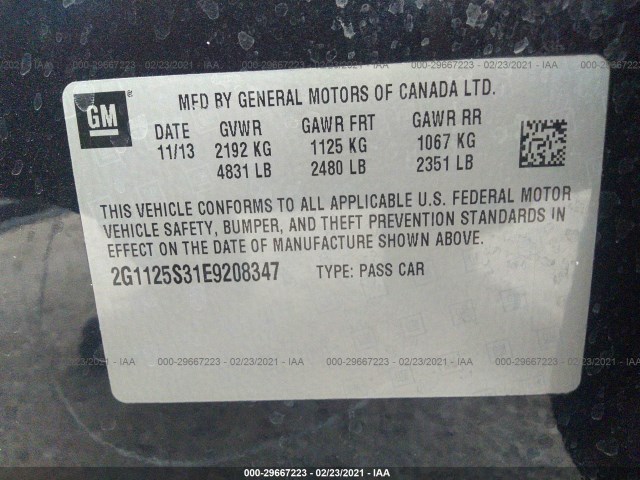 Photo 8 VIN: 2G1125S31E9208347 - CHEVROLET IMPALA 