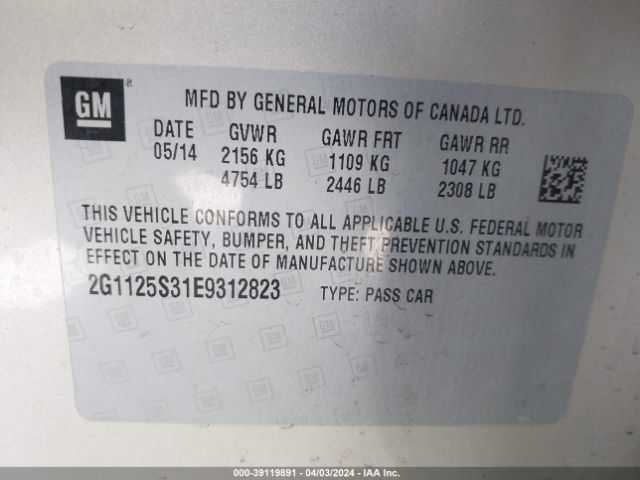 Photo 8 VIN: 2G1125S31E9312823 - CHEVROLET IMPALA 