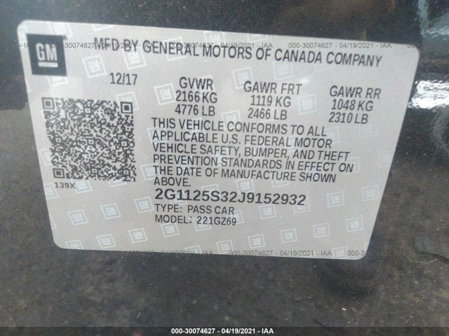 Photo 8 VIN: 2G1125S32J9152932 - CHEVROLET IMPALA 