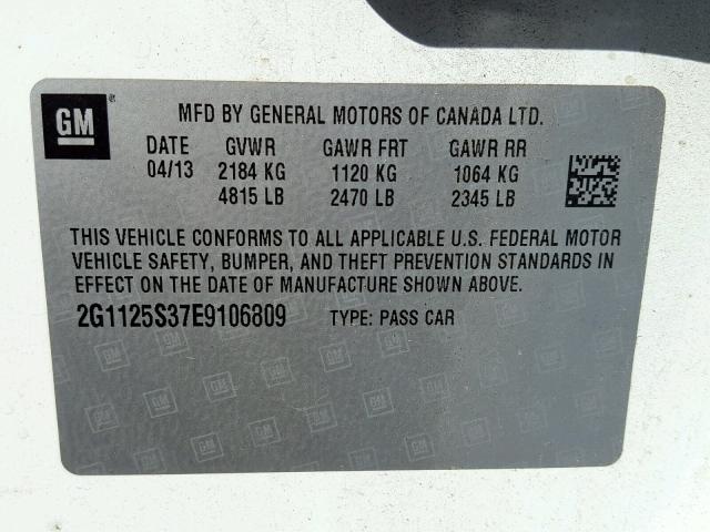 Photo 9 VIN: 2G1125S37E9106809 - CHEVROLET IMPALA LT 