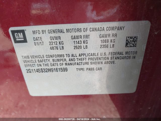 Photo 8 VIN: 2G1145S32H9161599 - CHEVROLET IMPALA 