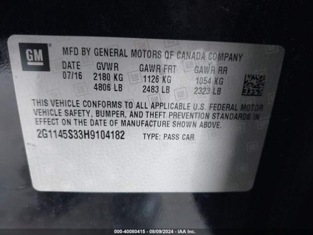 Photo 8 VIN: 2G1145S33H9104182 - CHEVROLET IMPALA 