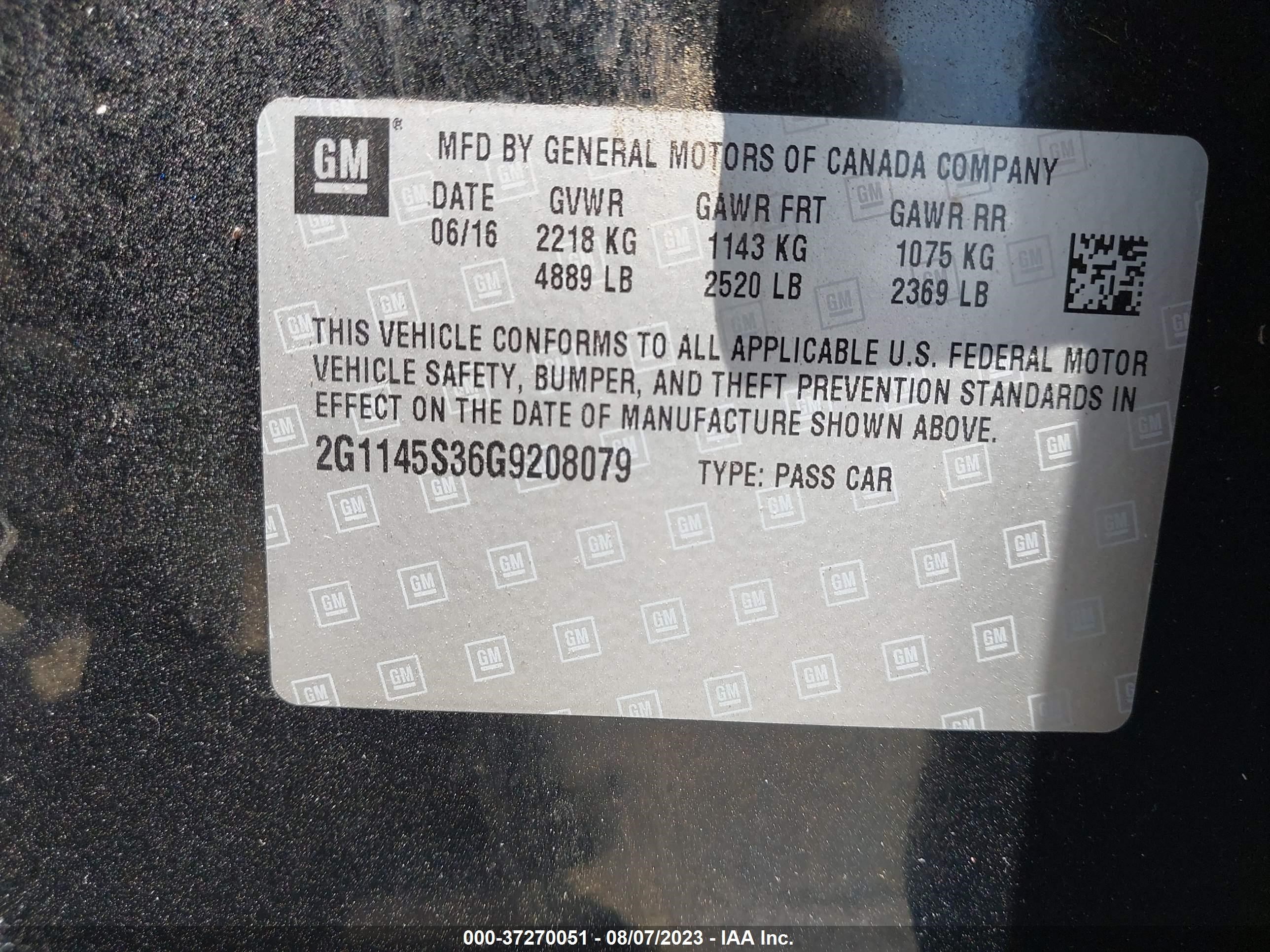 Photo 8 VIN: 2G1145S36G9208079 - CHEVROLET IMPALA 