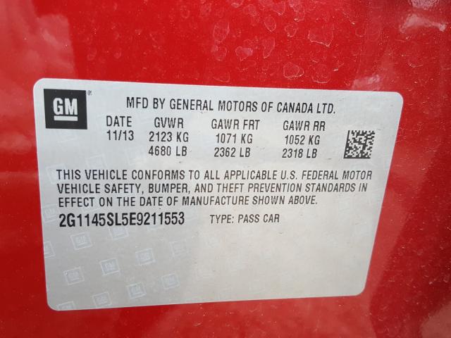 Photo 9 VIN: 2G1145SL5E9211553 - CHEVROLET IMPALA LTZ 