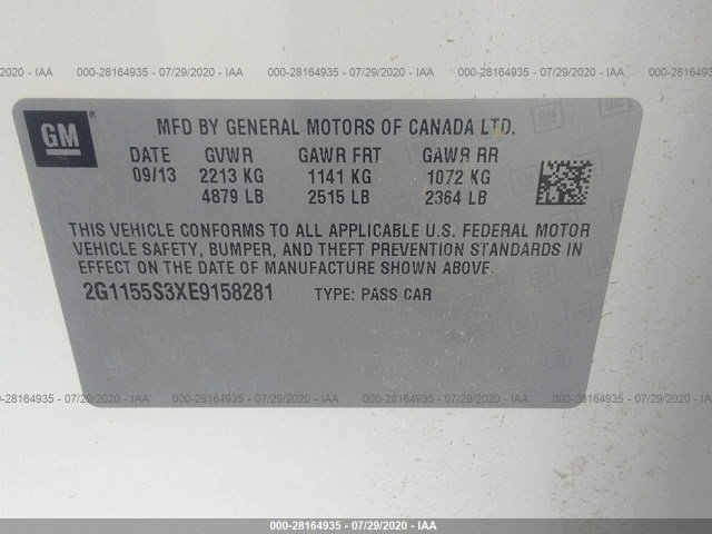 Photo 8 VIN: 2G1155S3XE9158281 - CHEVROLET IMPALA 