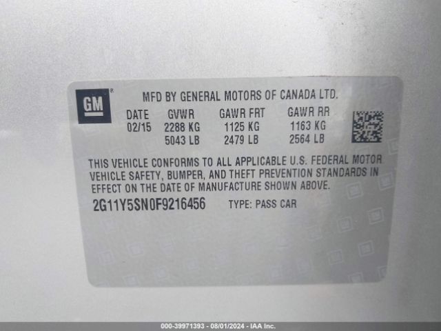 Photo 8 VIN: 2G11Y5SN0F9216456 - CHEVROLET IMPALA 