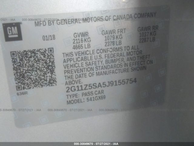 Photo 8 VIN: 2G11Z5SA5J9155754 - CHEVROLET IMPALA 