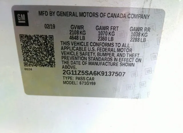 Photo 8 VIN: 2G11Z5SA6K9137507 - CHEVROLET IMPALA 