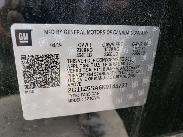 Photo 9 VIN: 2G11Z5SA6K9145722 - CHEVROLET IMPALA LT 