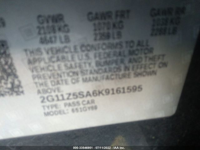 Photo 8 VIN: 2G11Z5SA6K9161595 - CHEVROLET IMPALA 