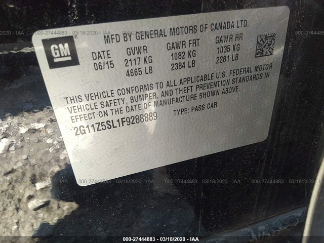 Photo 8 VIN: 2G11Z5SL1F9288889 - CHEVROLET IMPALA 