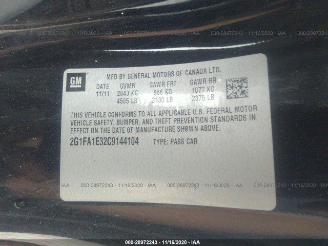 Photo 8 VIN: 2G1FA1E32C9144104 - CHEVROLET CAMARO 