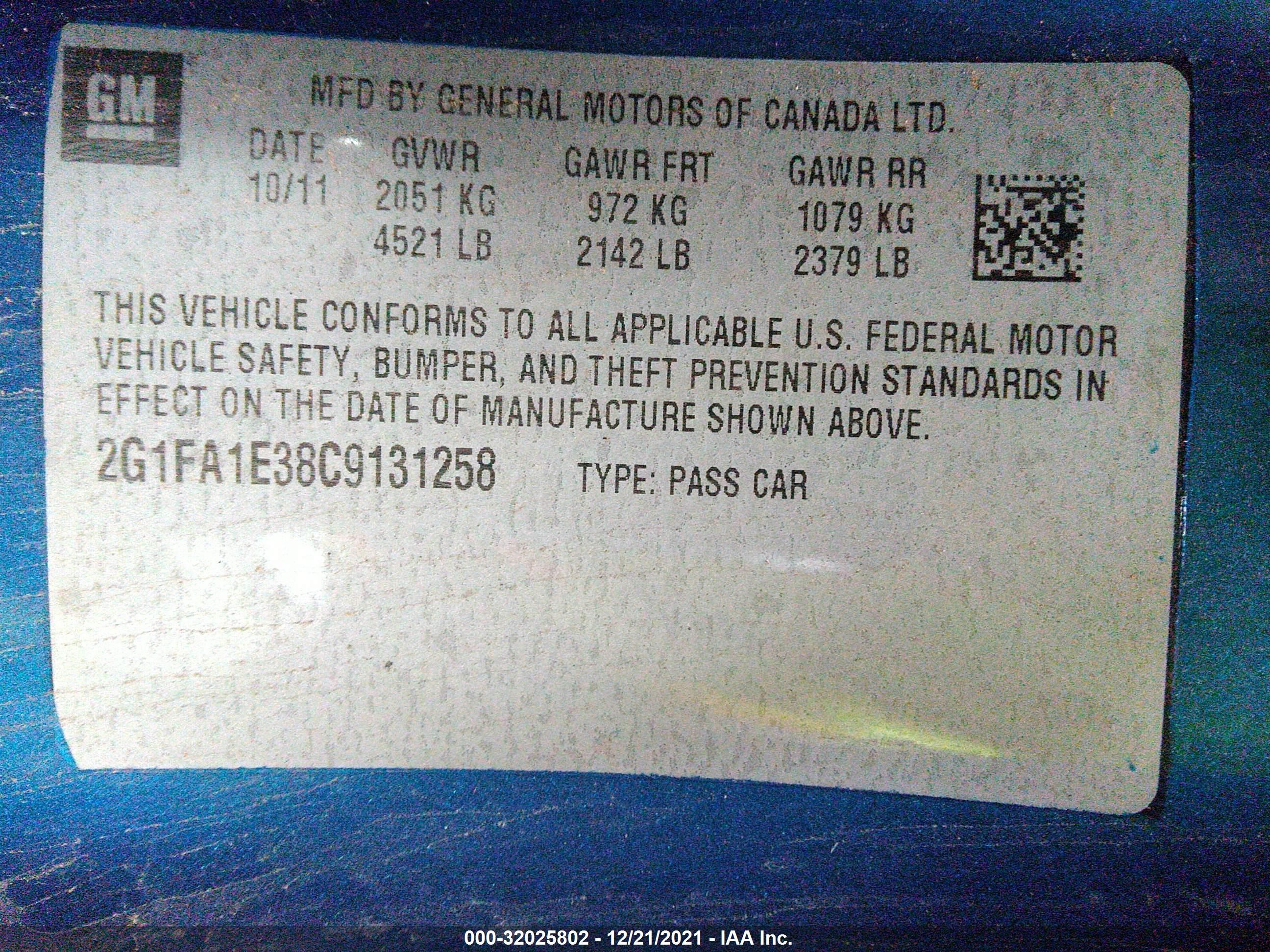 Photo 8 VIN: 2G1FA1E38C9131258 - CHEVROLET CAMARO 