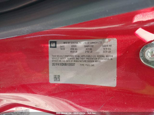 Photo 8 VIN: 2G1FA1ED6B9129337 - CHEVROLET CAMARO 