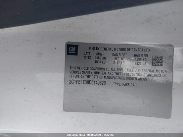 Photo 8 VIN: 2G1FB1E30D9149820 - CHEVROLET CAMARO 