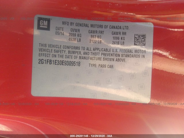 Photo 8 VIN: 2G1FB1E30E9309518 - CHEVROLET CAMARO 