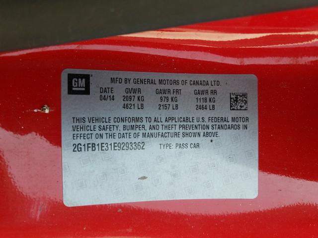 Photo 9 VIN: 2G1FB1E31E9293362 - CHEVROLET CAMARO LT 