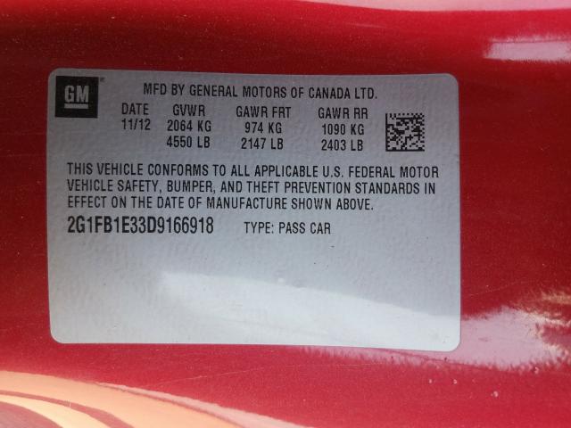 Photo 9 VIN: 2G1FB1E33D9166918 - CHEVROLET CAMARO LT 