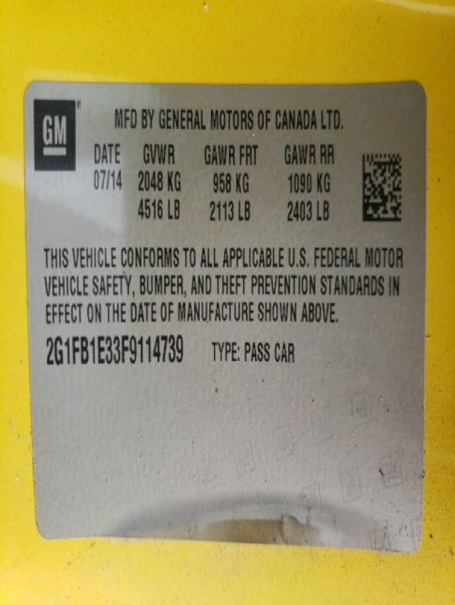 Photo 9 VIN: 2G1FB1E33F9114739 - CHEVROLET CAMARO LS 