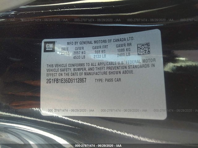 Photo 8 VIN: 2G1FB1E36D9112867 - CHEVROLET CAMARO 