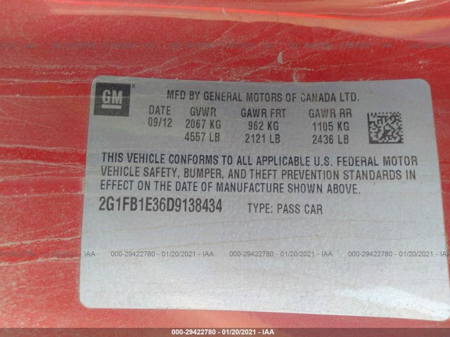 Photo 8 VIN: 2G1FB1E36D9138434 - CHEVROLET CAMARO 