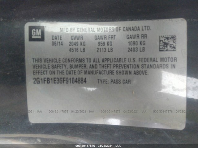 Photo 8 VIN: 2G1FB1E36F9104884 - CHEVROLET CAMARO 