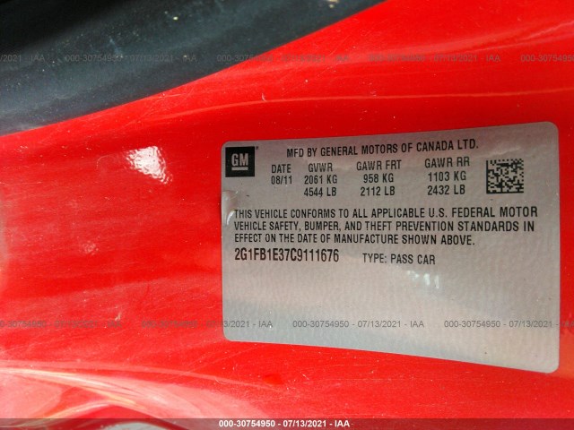 Photo 8 VIN: 2G1FB1E37C9111676 - CHEVROLET CAMARO 