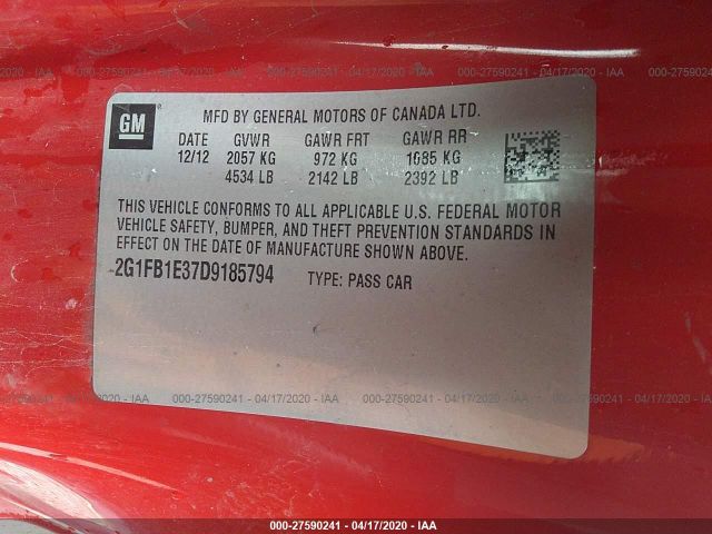 Photo 8 VIN: 2G1FB1E37D9185794 - CHEVROLET CAMARO 