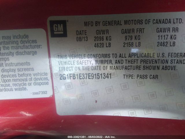 Photo 8 VIN: 2G1FB1E37E9151341 - CHEVROLET CAMARO 