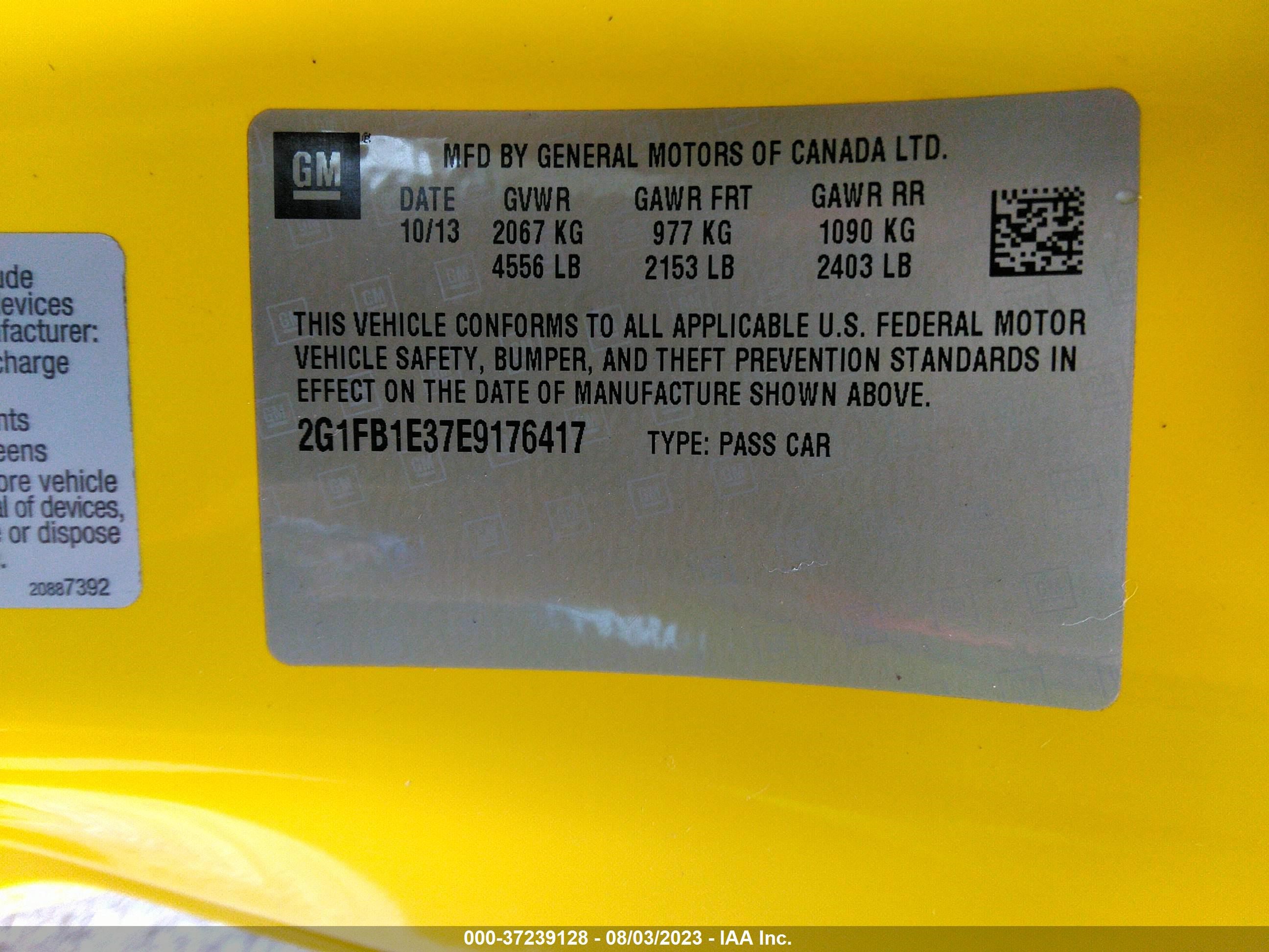 Photo 8 VIN: 2G1FB1E37E9176417 - CHEVROLET CAMARO 