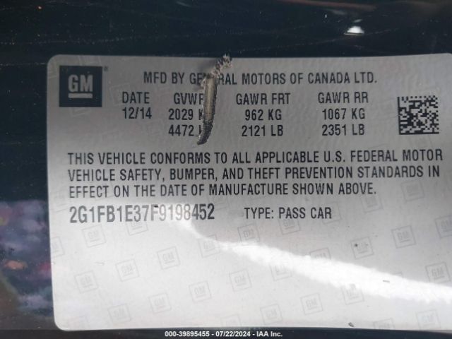 Photo 8 VIN: 2G1FB1E37F9198452 - CHEVROLET CAMARO 