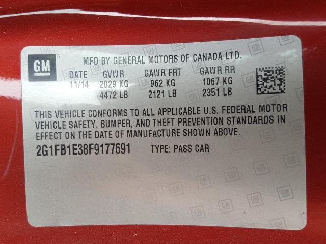 Photo 9 VIN: 2G1FB1E38F9177691 - CHEVROLET CAMARO LS 