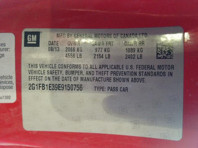 Photo 9 VIN: 2G1FB1E39E9150756 - CHEVROLET CAMARO LT 